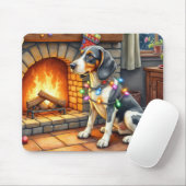 Tapis De Souris Bluetick Coonhound Fireplace with Christmas Lights (Avec souris)