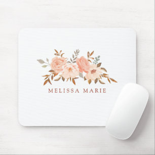 Tapis De Souris Blush Floral personnalisé Nom Aquarelle Automne