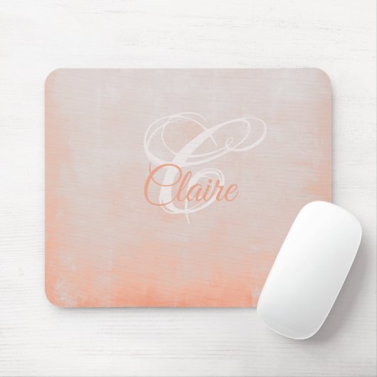 Tapis De Souris Blush Pink Peach Coral rustic Abstract monogram (Avec souris)