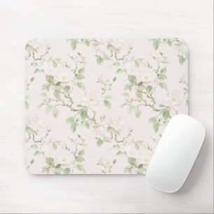 Tapis De Souris Blush Rose Blanc Floral Romantique