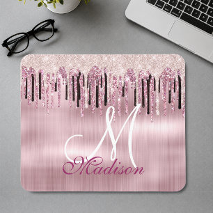 Tapis De Souris Blush rose chic monogramme qui dégouline