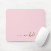 Tapis De Souris Blush Rose et Or Monogramme Nom Féminin Simple (Avec souris)