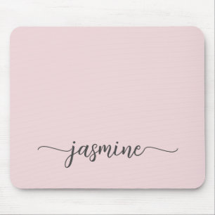 Tapis De Souris Blush Rose Simple Personnalisé Monogramme Nom