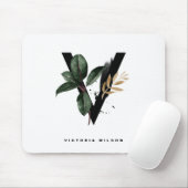 Tapis De Souris Boho Aquarelle Tropical Feuille Lettre V Monogramm (Avec souris)