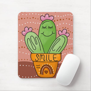 Tapis De Souris Boho Cactus Sourire mignon arc-en-ciel