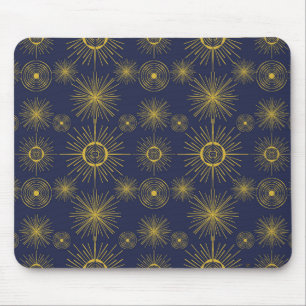 Tapis De Souris Boho Celestial Sun Stars Motif bleu