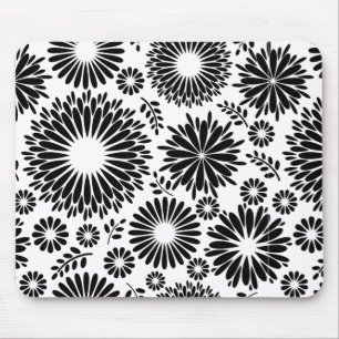 Tapis De Souris Boho fleurs Motif floral vectoriel noir et blanc