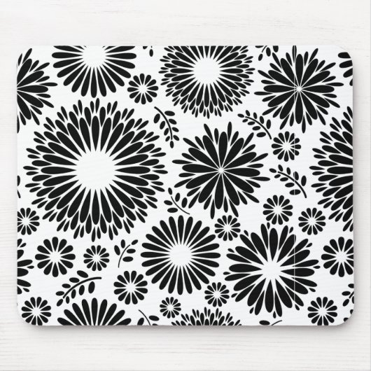 Tapis De Souris Boho fleurs Motif floral vectoriel noir et blanc (Devant)