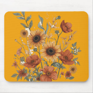 Tapis De Souris Boho Floral Souris Pad - Fleurs de soleil chaudes