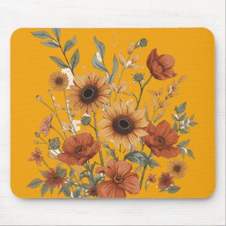 Tapis De Souris Boho Floral Souris Pad - Fleurs de soleil chaudes
