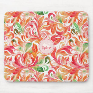 Tapis De Souris Boho Rouge Rose Orange Vert Paisley Floral
