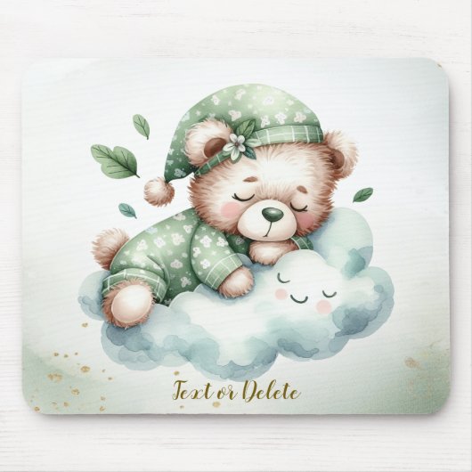 Tapis De Souris Boho vert dormant Teddy Ours mou (Devant)