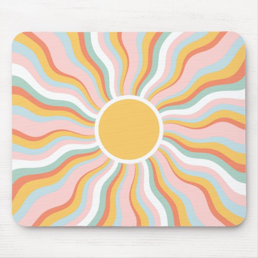 Tapis De Souris Boho Wavy Sun Rays Retro Design (Devant)