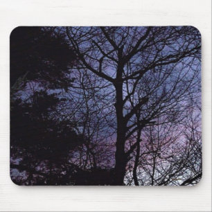Tapis De Souris Bois d'automne Silhouette coucher de soleil