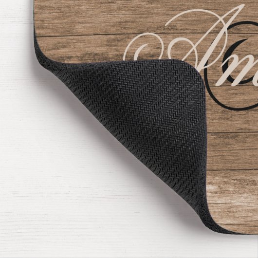 Tapis De Souris Bois rustique Conçu Monogramme Souris (Coin)