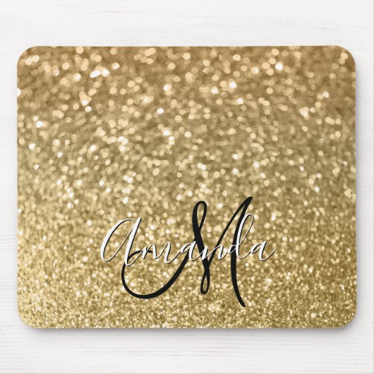 Tapis De Souris Bokeh Parties scintillant dorée Monogramme noir et (Devant)