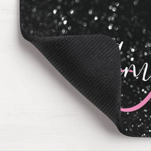 Tapis De Souris Bokeh Parties scintillant noire rose et blanc Mono (Coin)