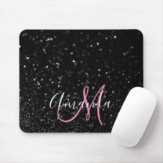 Tapis De Souris Bokeh Parties scintillant noire rose et blanc Mono (Avec souris)