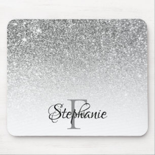 Tapis De Souris Bokeh Silver Grey Glitter White Ombre Monogram