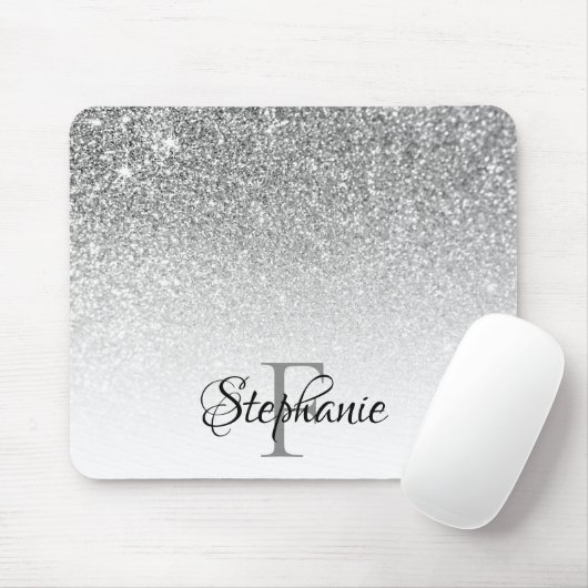 Tapis De Souris Bokeh Silver Grey Parties scintillant Blanc Ombre  (Avec souris)