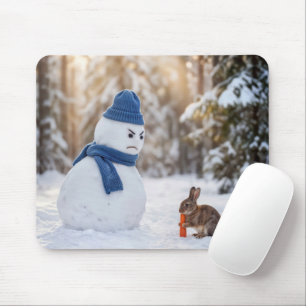 Tapis De Souris Bonhomme de neige fronçant les sourcils devant un