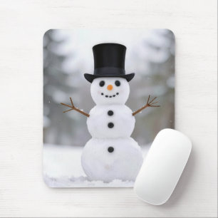 Tapis De Souris Bonhomme de neige heureux dans un haut-de-forme no