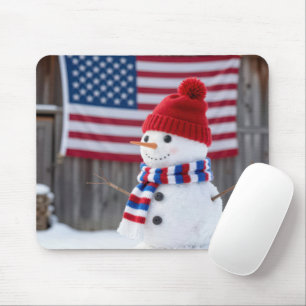 Tapis De Souris Bonhomme de neige patriotique avec un drapeau amér