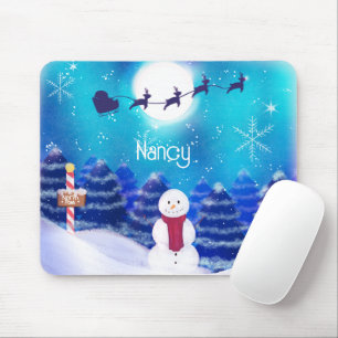Tapis De Souris Bonhomme de neige personnalisé de Noël joyeux
