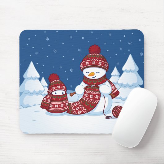 Tapis De Souris Bonhomme de neige tricotant une écharpe de Noël (Avec souris)