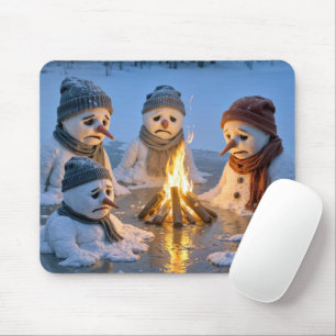 Tapis De Souris Bonhommes de neige fondant autour d'un feu de camp