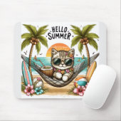 Tapis De Souris Bonjour Chat de Plage d'Été (Avec souris)