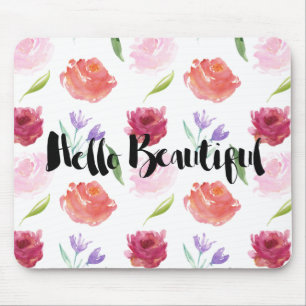 Tapis De Souris Bonjour floral d'aquarelle de roses beau