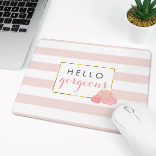 Tapis De Souris Bonjour Jolie Mousepad Pink Stripe & Blush Peony