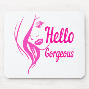 Tapis De Souris Bonjour Magnifique Jolie Dame Visage Typographie