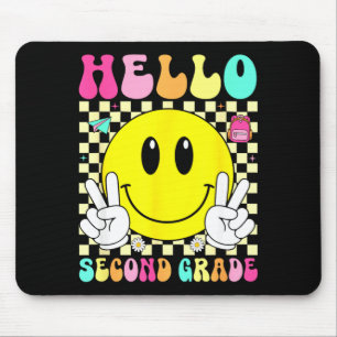 Tapis De Souris Bonjour visage sourire rétro de deuxième année ret