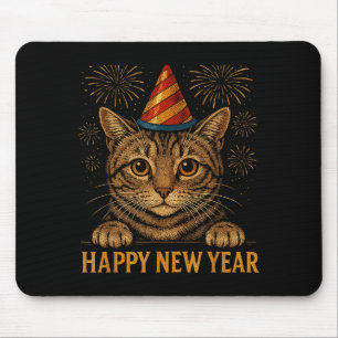 Tapis De Souris Bonne année drôle 2026 Chat qui regarde la veille