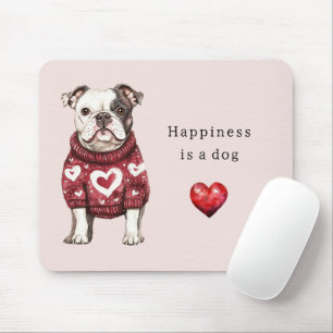 Tapis De Souris Bonnet rouge Cœurs blancs Le bonheur est un chien
