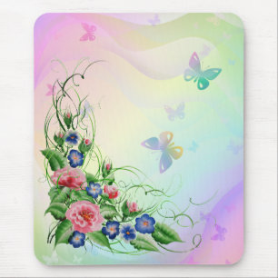 Tapis De Souris Bons fleurs et papillons