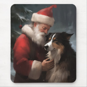 Tapis De Souris Border Collie avec le Père Noël Festif Noël