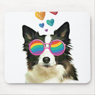 Tapis De Souris Border Collie Chien avec coeurs Saint-Valentin