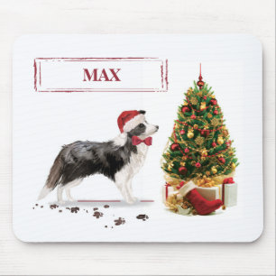 Tapis De Souris Border Collie Drôle de Noël Chien avec Arbre