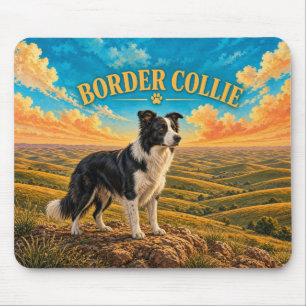 Tapis De Souris Border Collie, Palouse Hills Aquarelle Vintage