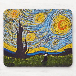 Tapis De Souris Border collie sous un ciel de Van Gogh