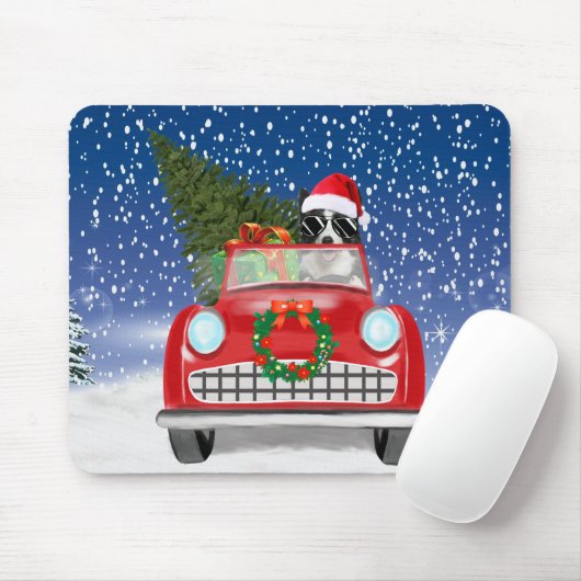Tapis De Souris Bordure Collie Chien Conduite Voiture En Neige Noë (Avec souris)