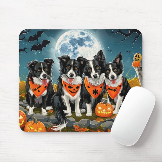 Tapis De Souris Bordure Collie Halloween Éffrayant (Avec souris)