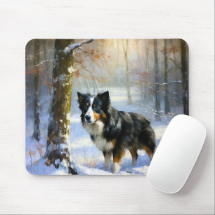 Tapis De Souris Bordure Collie Laisser neiger Noël