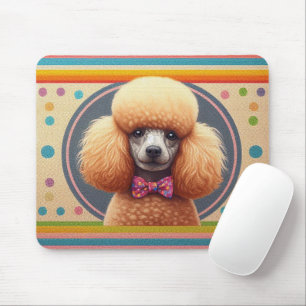 Tapis De Souris Bordure colorée du chien de caniche réaliste et él