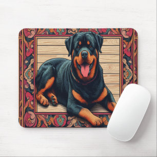 Tapis De Souris Bordure colorée stylée Rotweiler Chien 3D