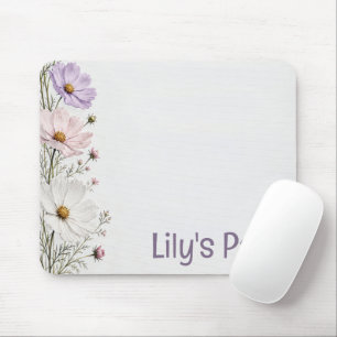 Tapis De Souris Bordure de Cosmos Floraux sur Fond Blanc