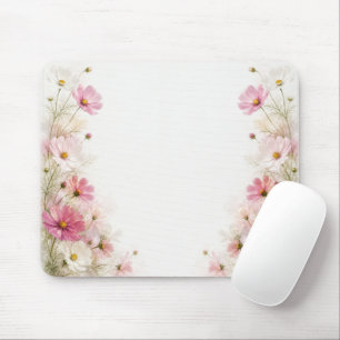 Tapis De Souris Bordure florale de cosmos rose et blanc